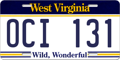 WV license plate OCI131