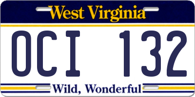 WV license plate OCI132