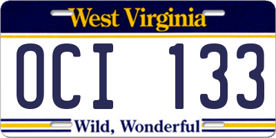WV license plate OCI133