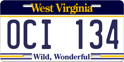 WV license plate OCI134