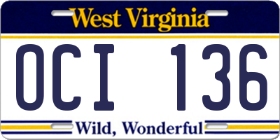 WV license plate OCI136