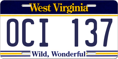 WV license plate OCI137