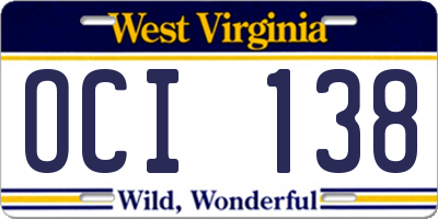 WV license plate OCI138