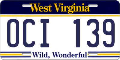 WV license plate OCI139