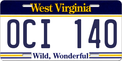 WV license plate OCI140