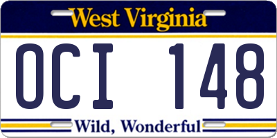 WV license plate OCI148