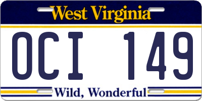 WV license plate OCI149