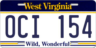 WV license plate OCI154