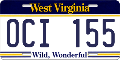 WV license plate OCI155