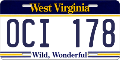 WV license plate OCI178
