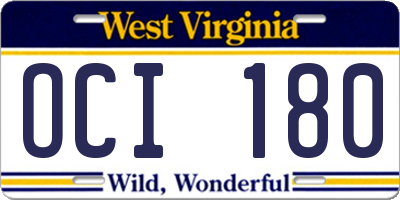 WV license plate OCI180