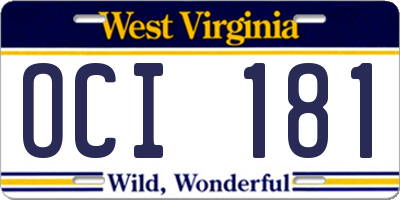 WV license plate OCI181