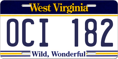 WV license plate OCI182