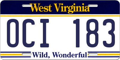 WV license plate OCI183