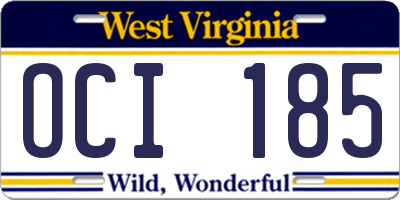 WV license plate OCI185