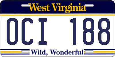 WV license plate OCI188