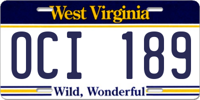 WV license plate OCI189
