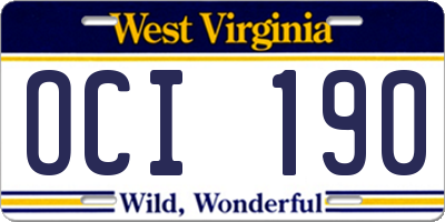 WV license plate OCI190
