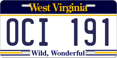 WV license plate OCI191