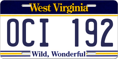WV license plate OCI192