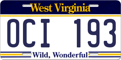 WV license plate OCI193