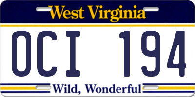 WV license plate OCI194