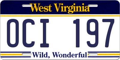 WV license plate OCI197