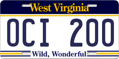 WV license plate OCI200
