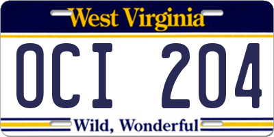 WV license plate OCI204