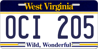 WV license plate OCI205