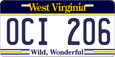 WV license plate OCI206