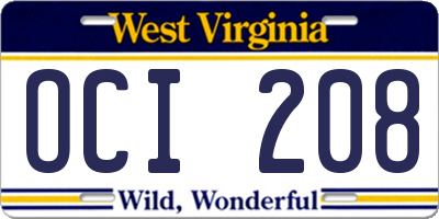 WV license plate OCI208