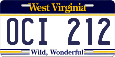 WV license plate OCI212