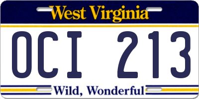 WV license plate OCI213