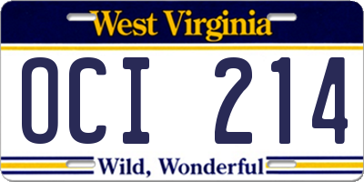 WV license plate OCI214