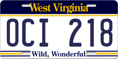 WV license plate OCI218