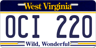 WV license plate OCI220
