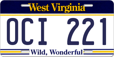 WV license plate OCI221