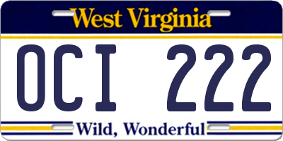 WV license plate OCI222
