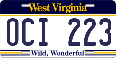 WV license plate OCI223