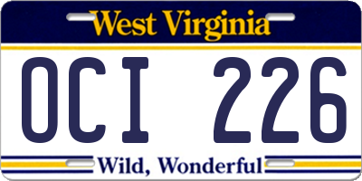 WV license plate OCI226