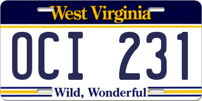 WV license plate OCI231