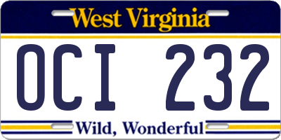 WV license plate OCI232