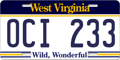 WV license plate OCI233