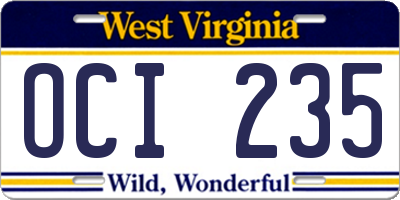 WV license plate OCI235