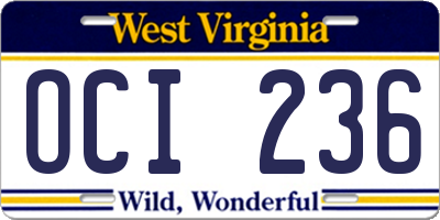 WV license plate OCI236