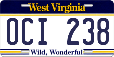 WV license plate OCI238