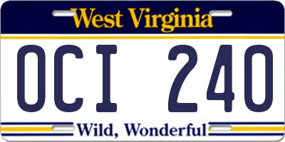 WV license plate OCI240