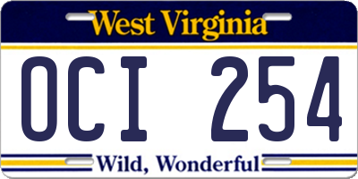 WV license plate OCI254