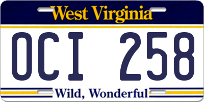 WV license plate OCI258